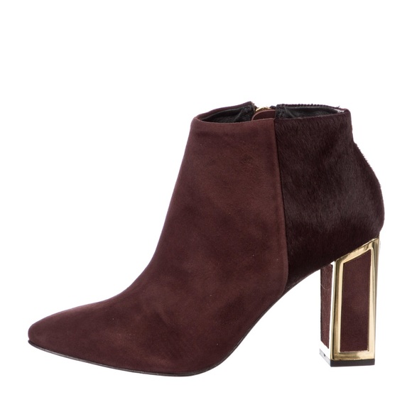 Kat Maconie Shoes - Kat Maconie Stella Boots - Burgundy suede + pony hair and gold